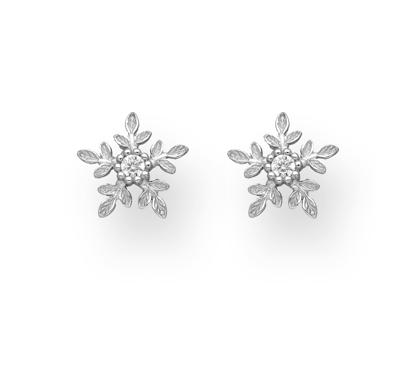 Sterling Silver Cubic Zirconia Snowflake Stud Earrings