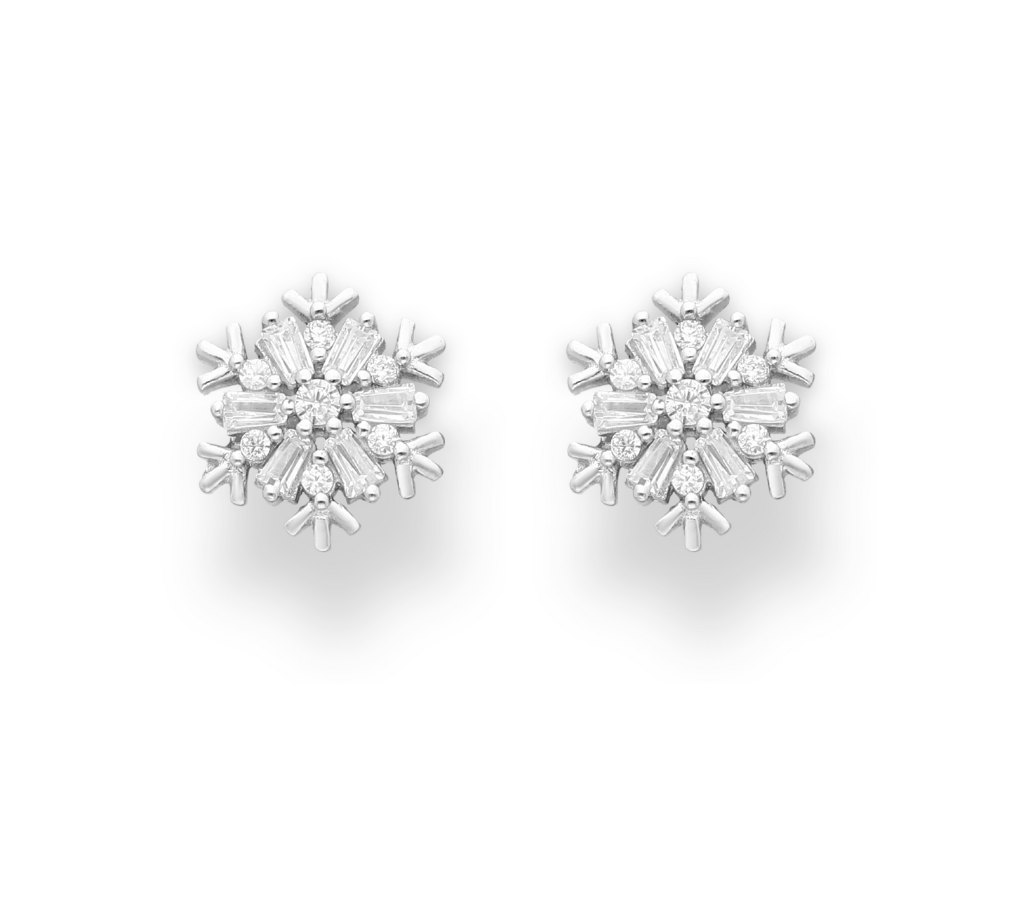 Cubic Zirconia & Sterling Silver Snowflake Stud Earrings