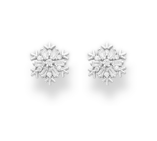 Cubic Zirconia & Sterling Silver Snowflake Stud Earrings