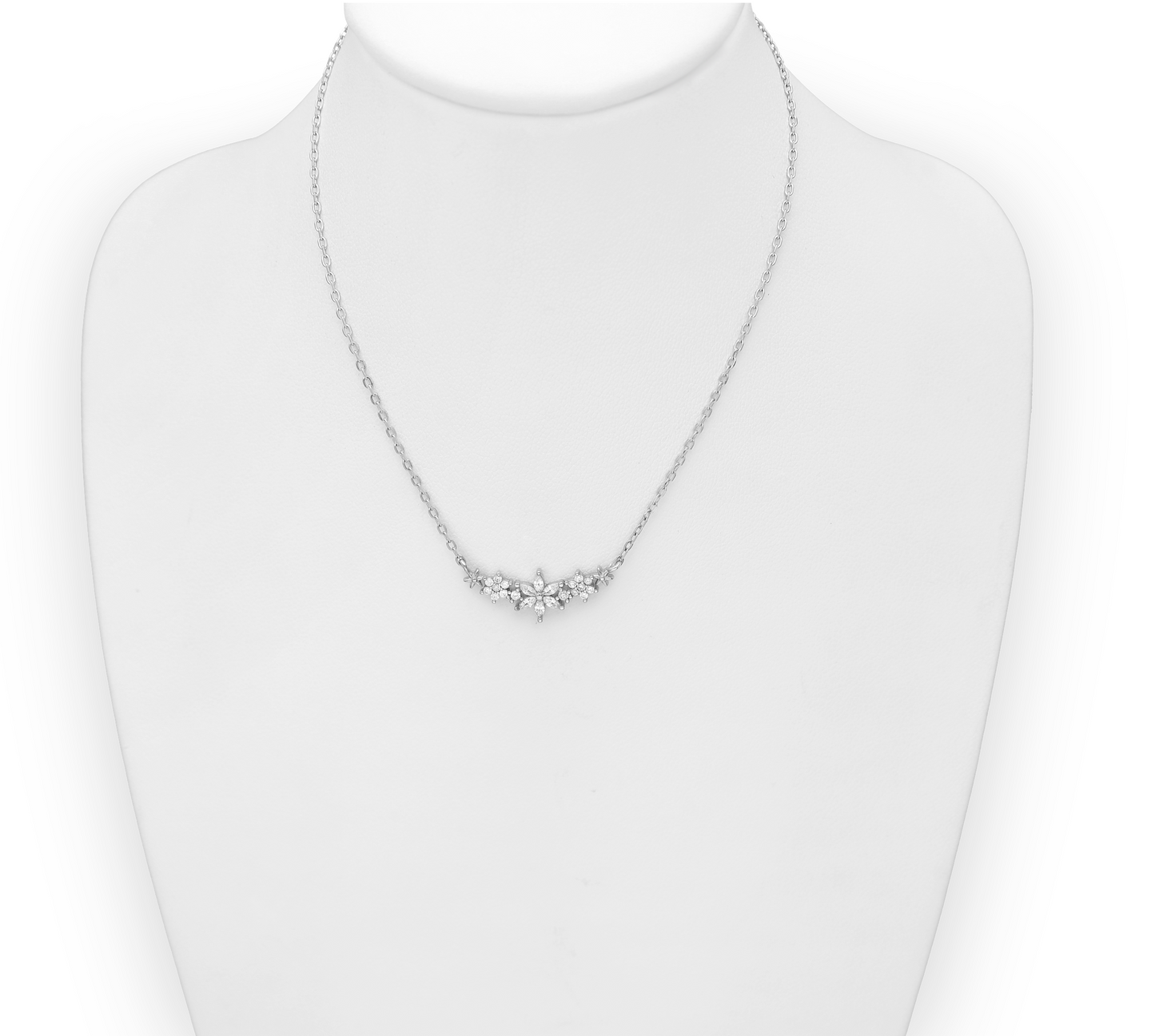 Sterling Silver Cubic Zirconia Floral Necklace