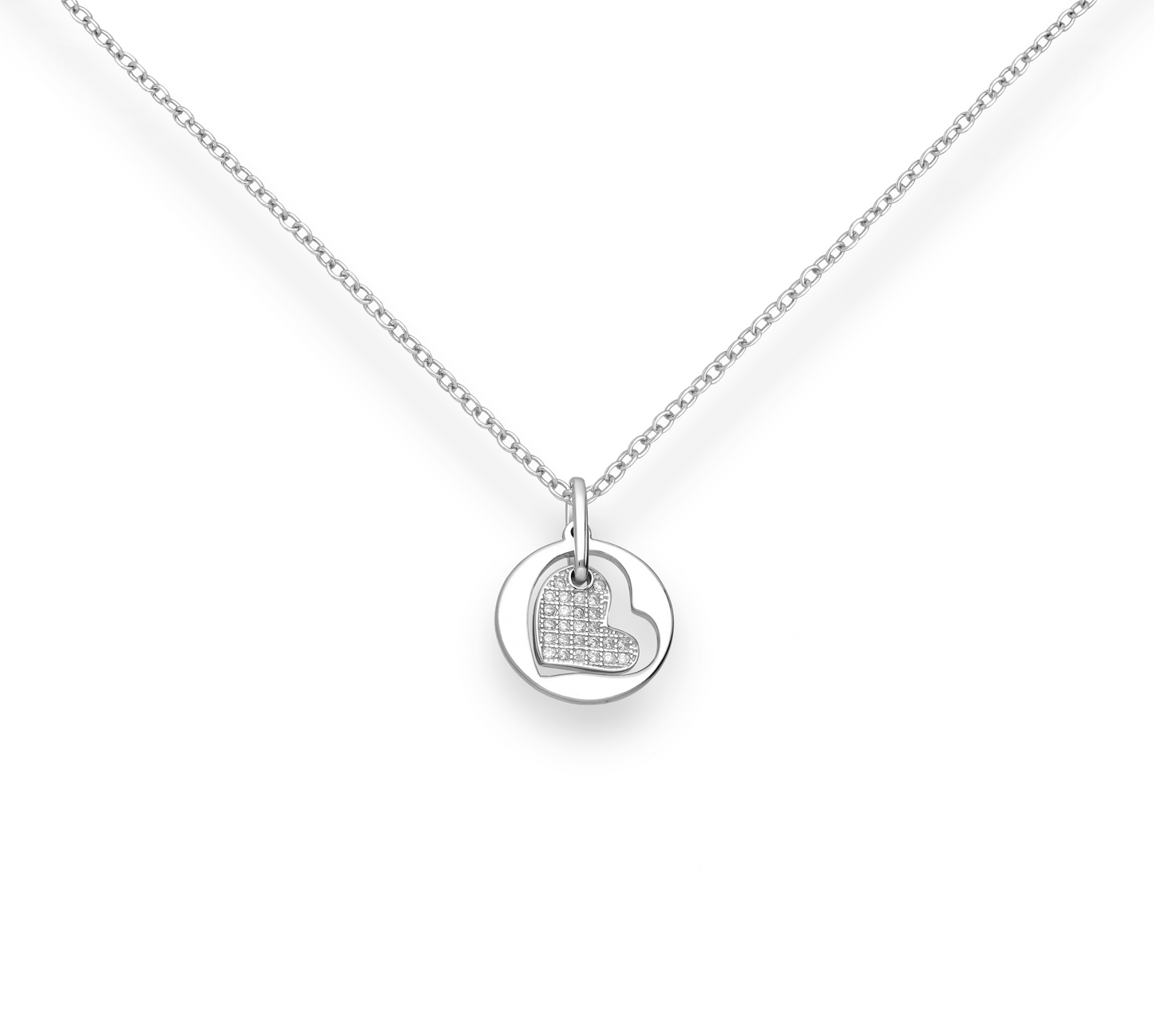 Sterling Silver Cubic Zirconia Dual Heart Pendant Necklace