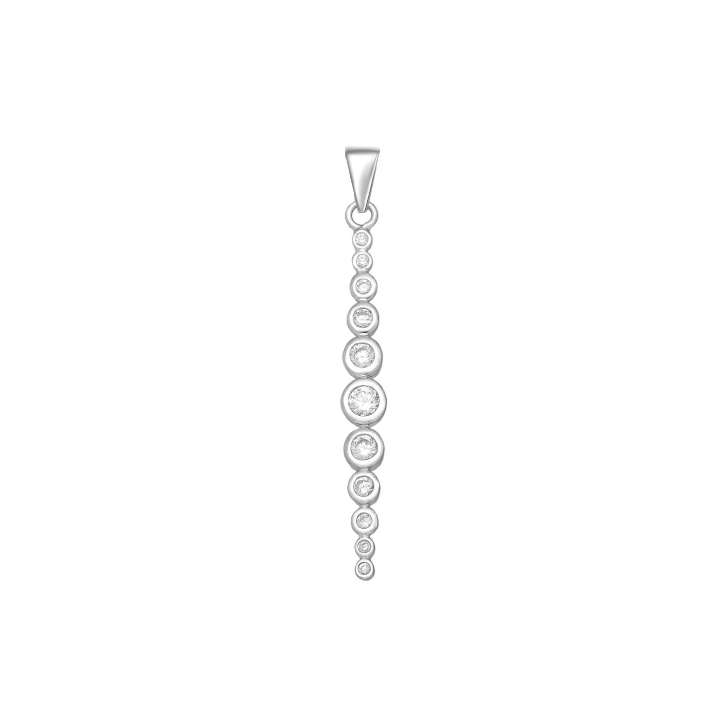 Sterling Silver  & Cubic Zirconia Bar Pendant Decorated with Graduated Round Stones