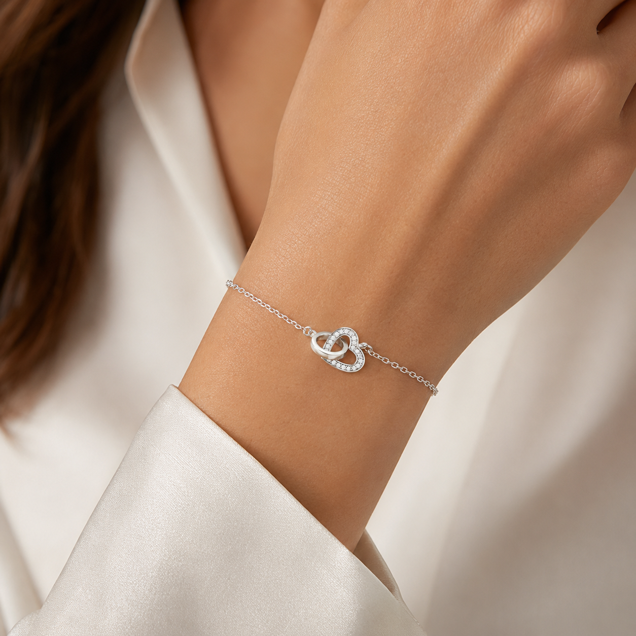 Sterling Silver Interlocking Circle and Heart Bracelet