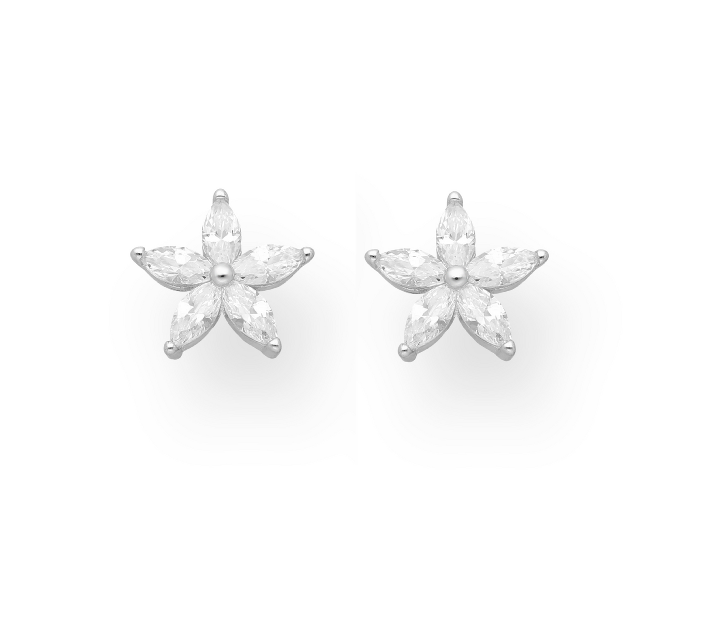 Sterling Silver & CZ Flower Stud Earrings