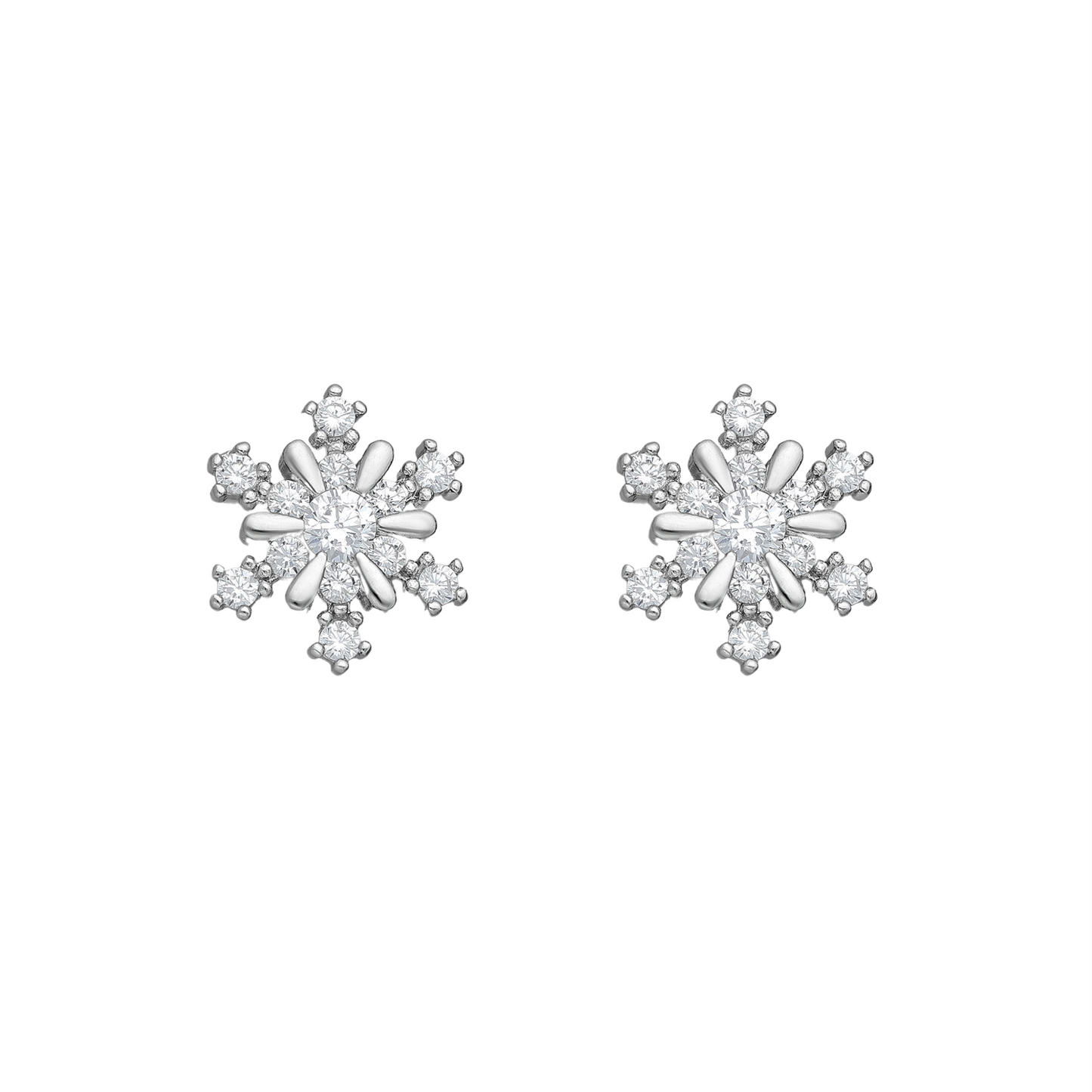 Sterling Silver & CZ Delicate Snowflake Stud Earrings