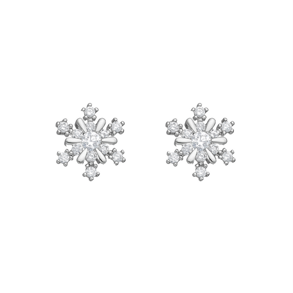 Sterling Silver & CZ Delicate Snowflake Stud Earrings