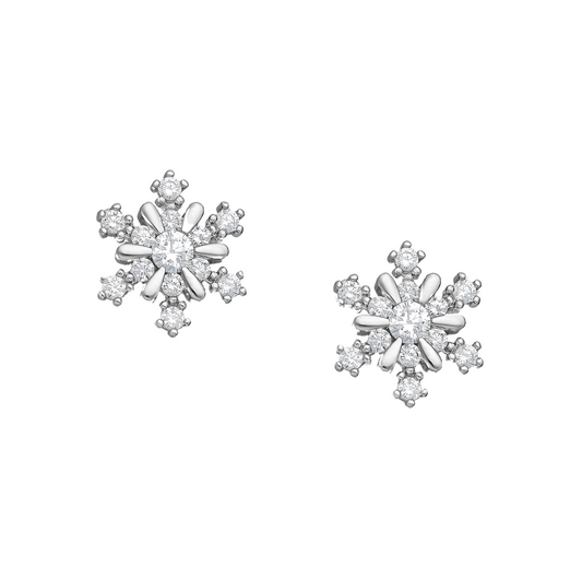 Sterling Silver & CZ Delicate Snowflake Stud Earrings