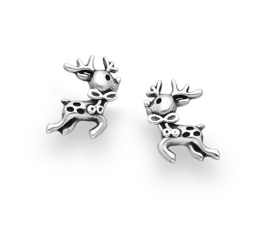 Sterling Silver Cute Reindeer With Bow Stud Earrings