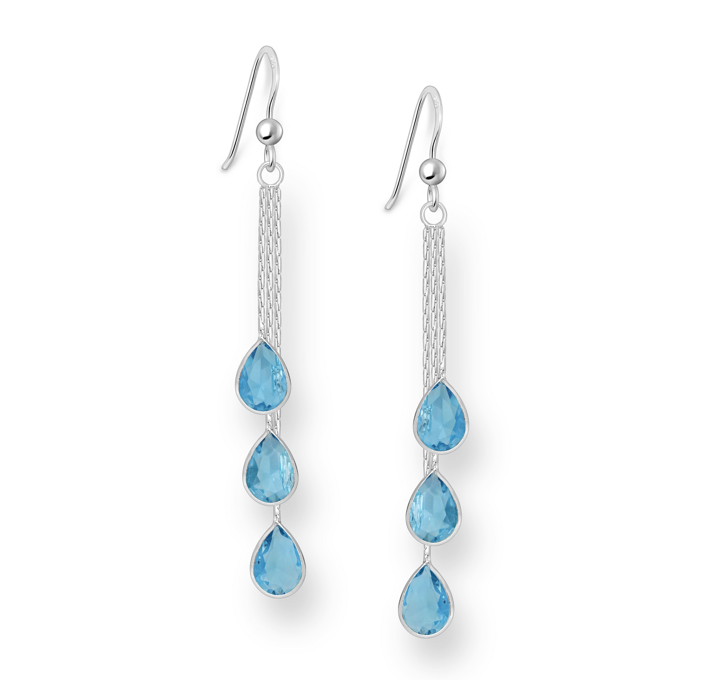 Cubic Zirconia & Sterling Silver Triple Teardrop Earrings