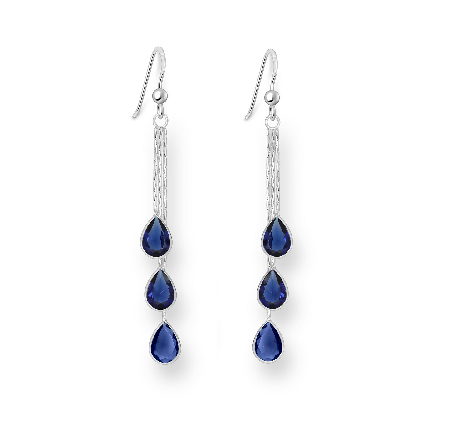 Cubic Zirconia & Sterling Silver Triple Teardrop Earrings