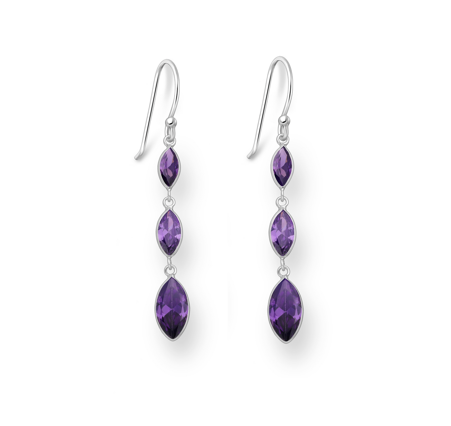 Cubic Zirconia & Sterling Silver Triple Marquis Drop Earrings