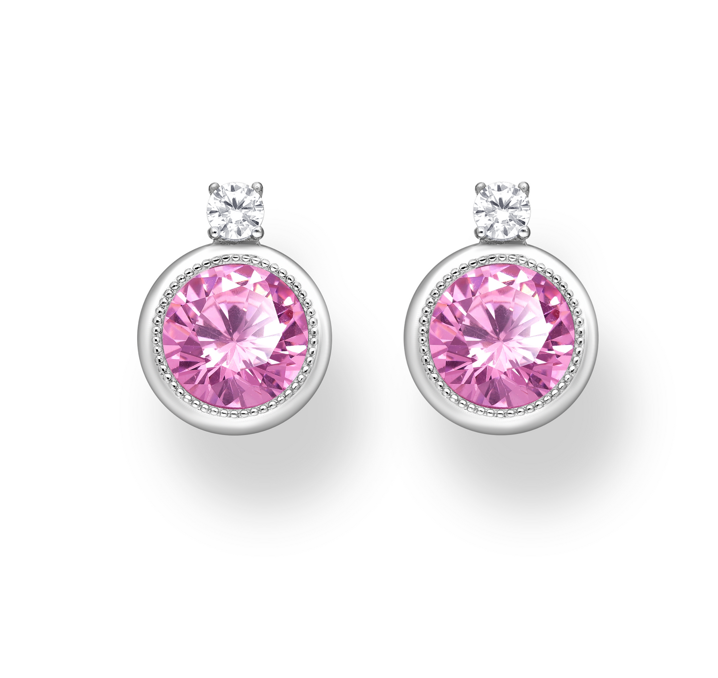 Cubic Zirconia & Sterling Silver Circular Stud Earrings