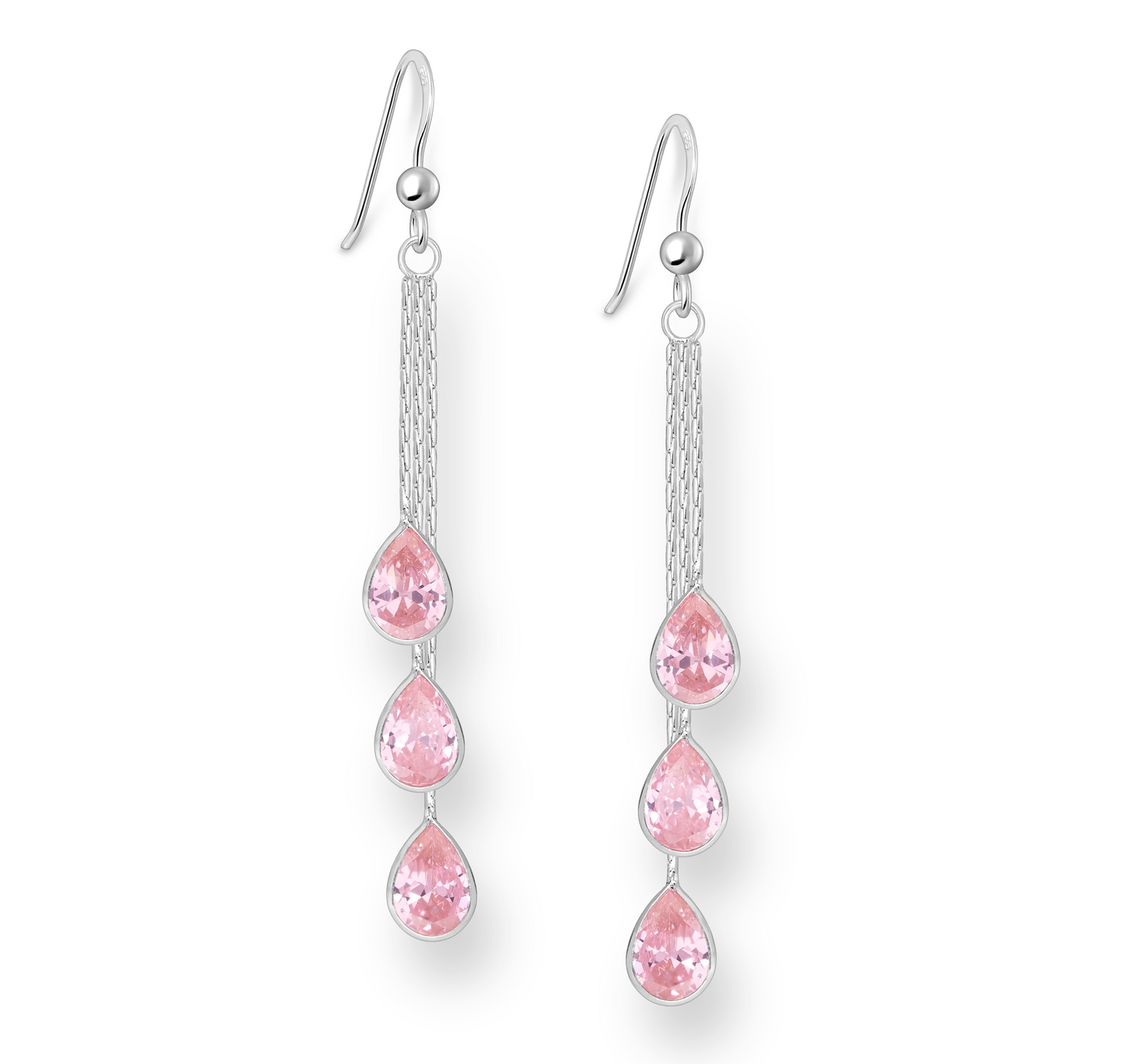 Cubic Zirconia & Sterling Silver Triple Teardrop Earrings