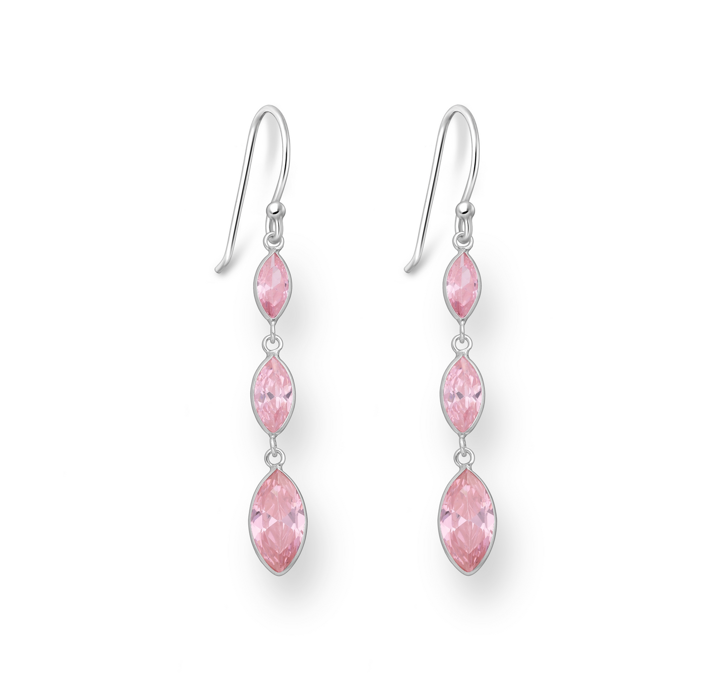 Cubic Zirconia & Sterling Silver Triple Marquis Drop Earrings