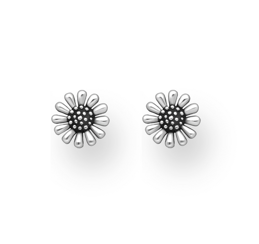 Sterling Silver Oxidized Flower Stud Earrings