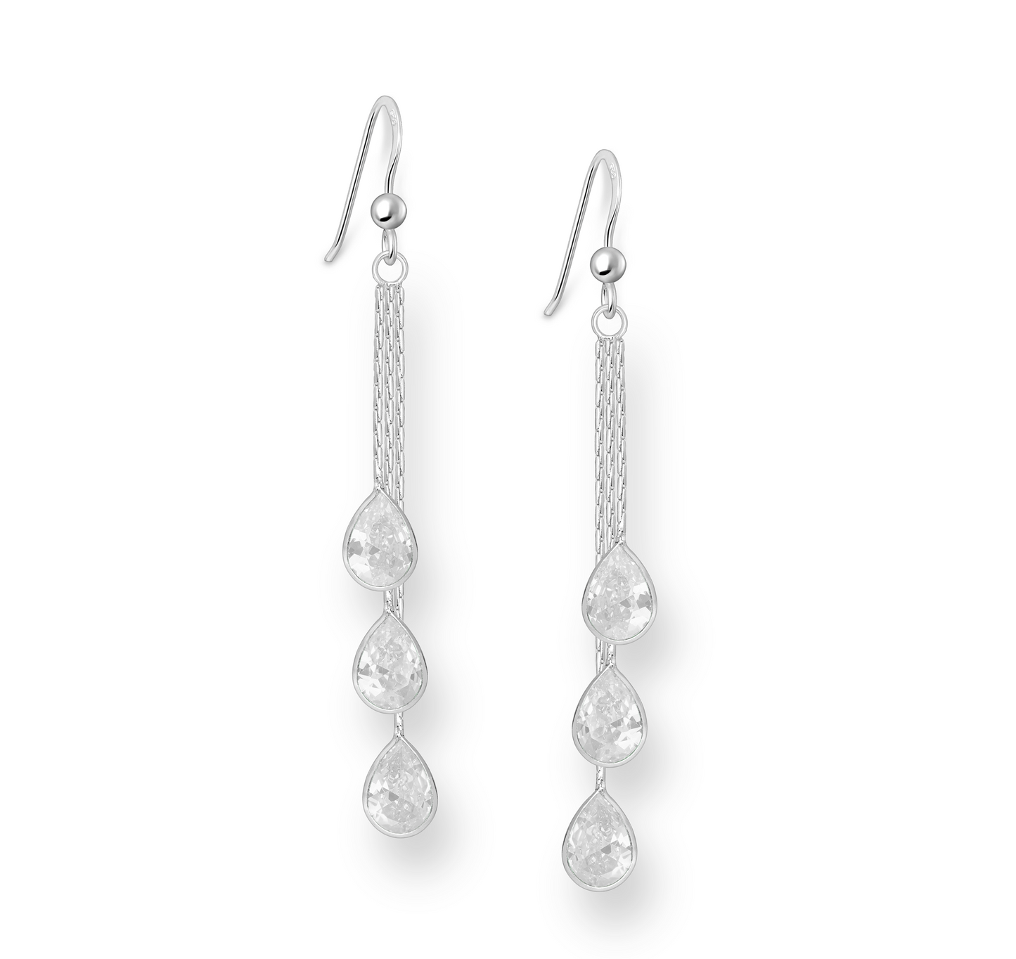 Cubic Zirconia & Sterling Silver Triple Teardrop Earrings