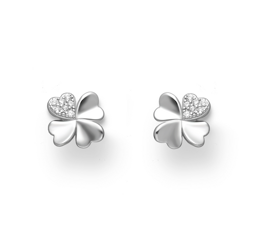 Sterling Silver Cubic Zirconia Clover Leaf Stud Earrings