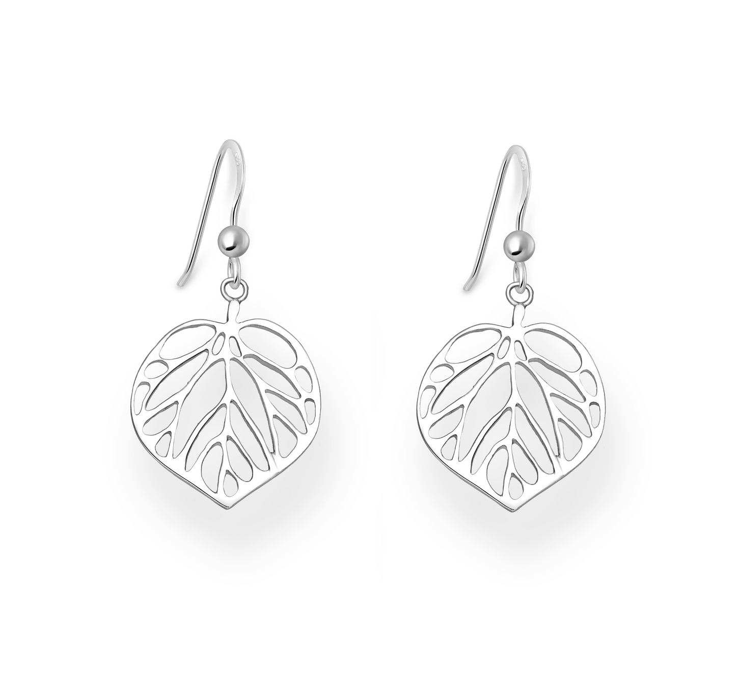 Sterling Silver Openwork Leaf Drop Earrings