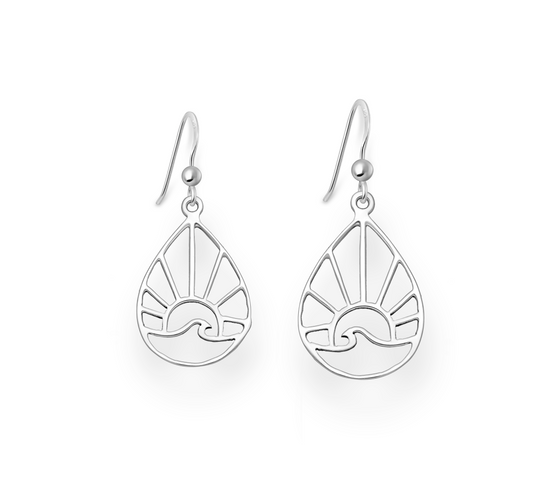 Sterling Silver Openwork Sun & Wave Drop Earrings