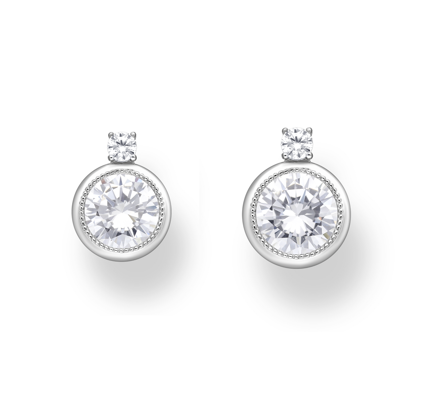 Cubic Zirconia & Sterling Silver Circular Stud Earrings