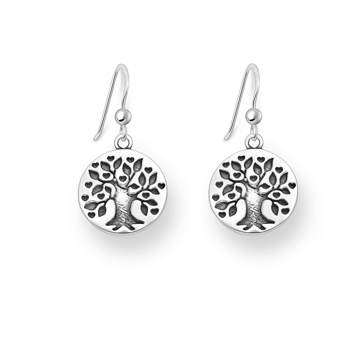 Sterling Silver Oxidized Tree of Life Drop Earrings