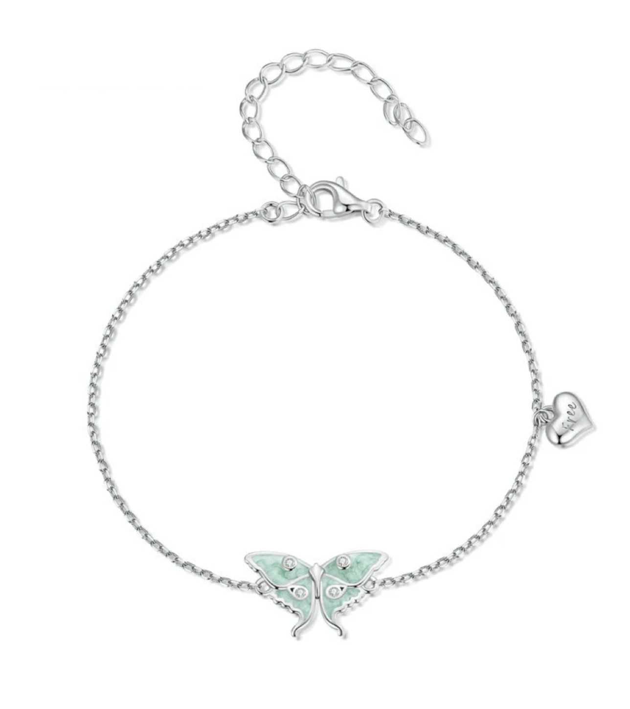 Sterling Silver & Green Cubic Zirconia Butterfly Charm Bracelet