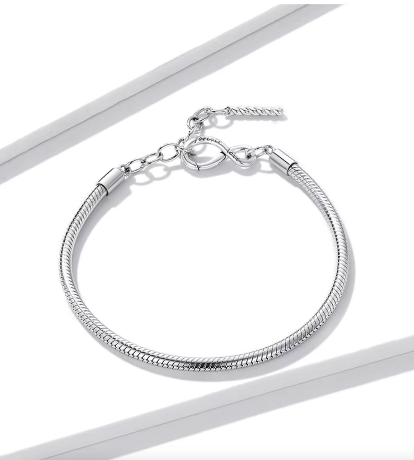 Platinum Plated Sterling Silver Snake Chain Infinity Bracelet