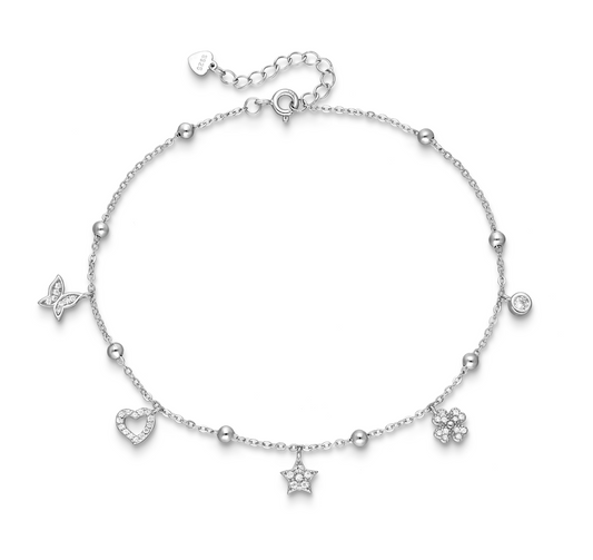 Sterling Silver & Cubic Zirconia Charm Anklet