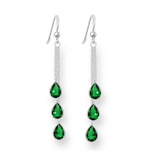 Cubic Zirconia & Sterling Silver Triple Teardrop Earrings