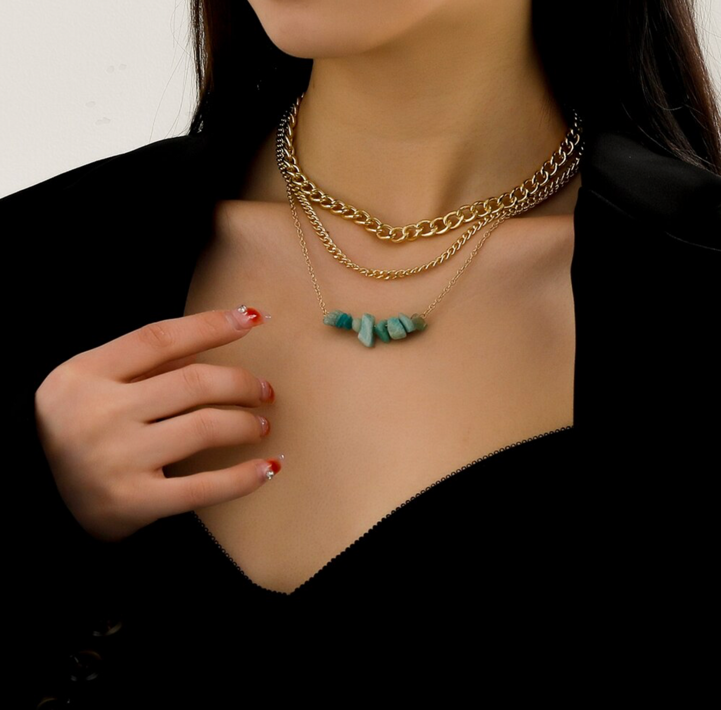 Goldtone Chain Link & Turquoise Layered Necklace