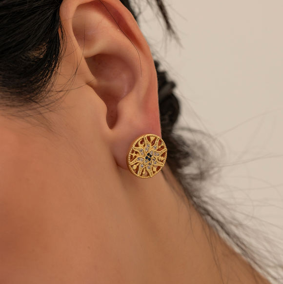 Goldtone & Circular Crystal Sun Stud Earrings