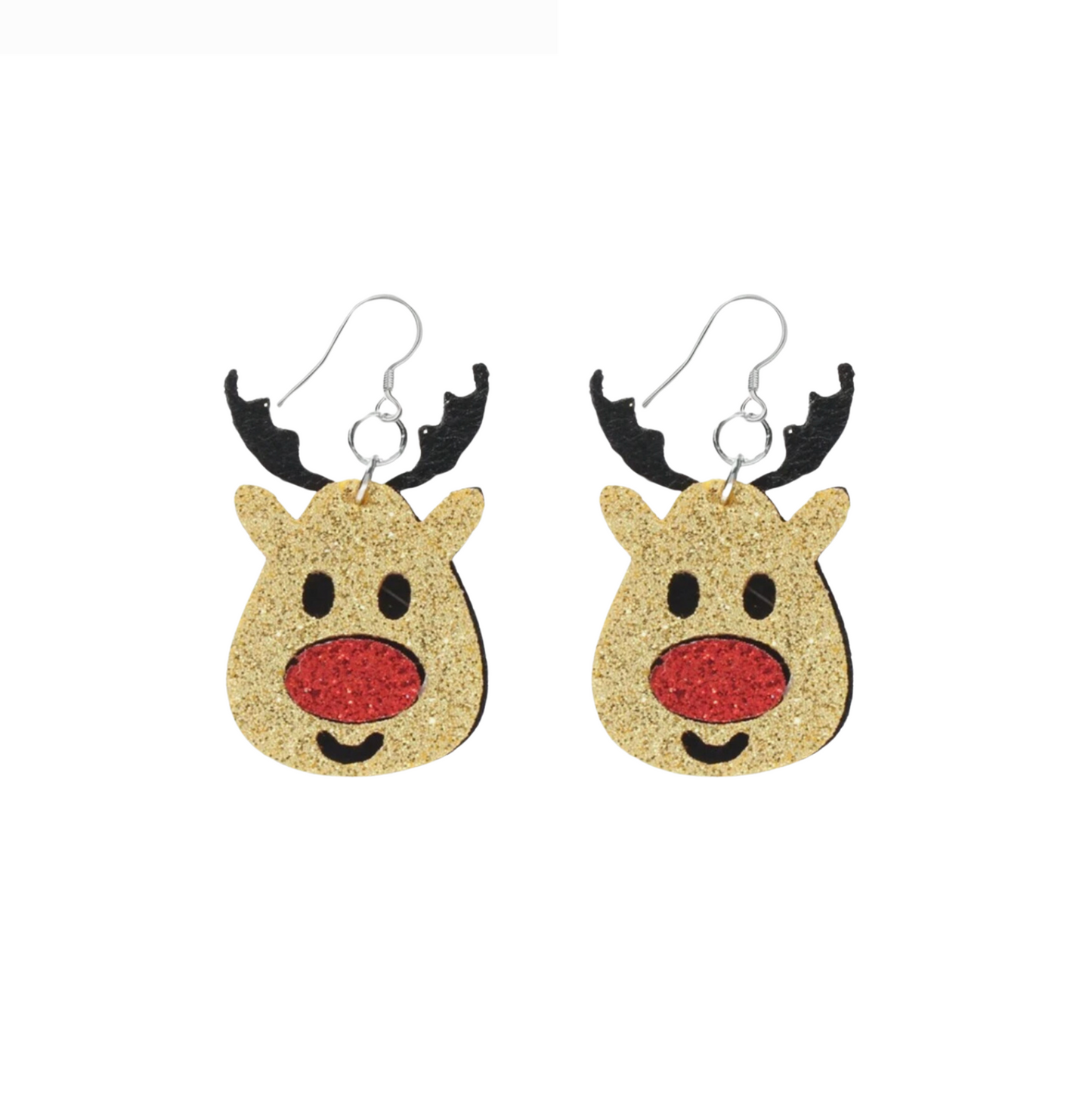 Tan & Red Glittering Reindeer Drop Earrings