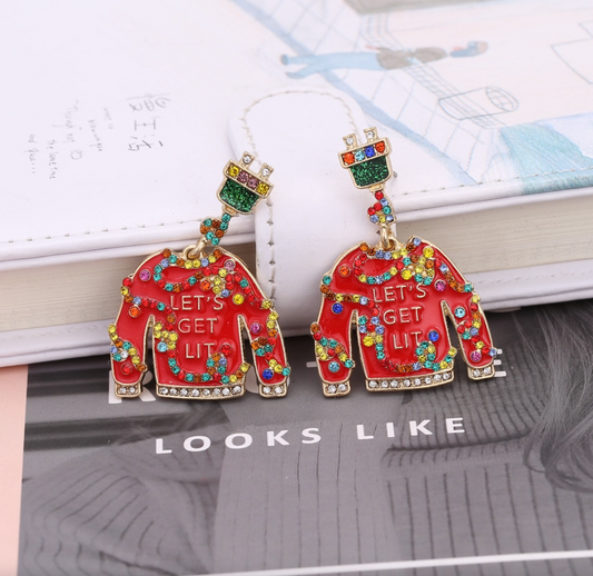 Red Holiday Sweater Drop Earring
