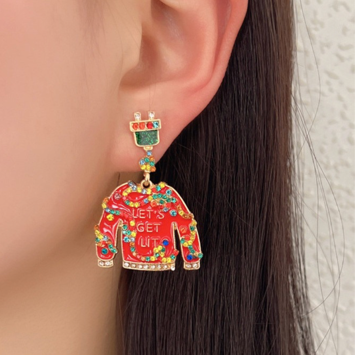 Red Holiday Sweater Drop Earring