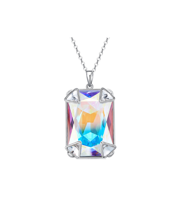 Aurora Borealis Swarovski Crystal Rectangular Pendant Necklace