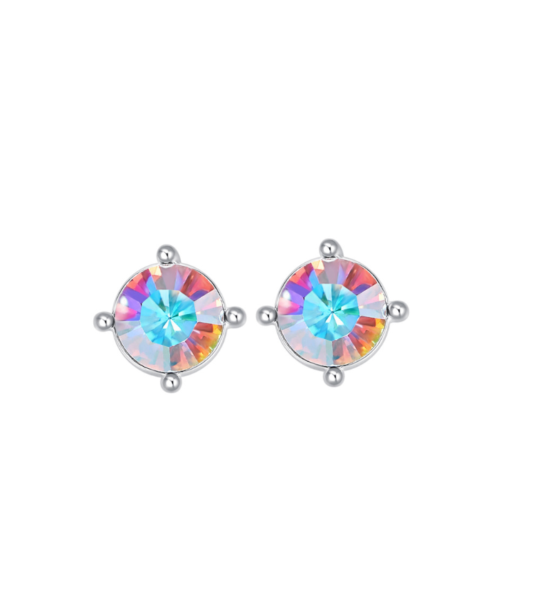 Aurora Borealis Swarovski Crystal Circular Stud Earrings