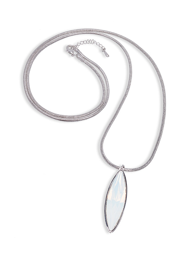 Silvertone Statement Crystal Cat Eye Long Pendant Necklace