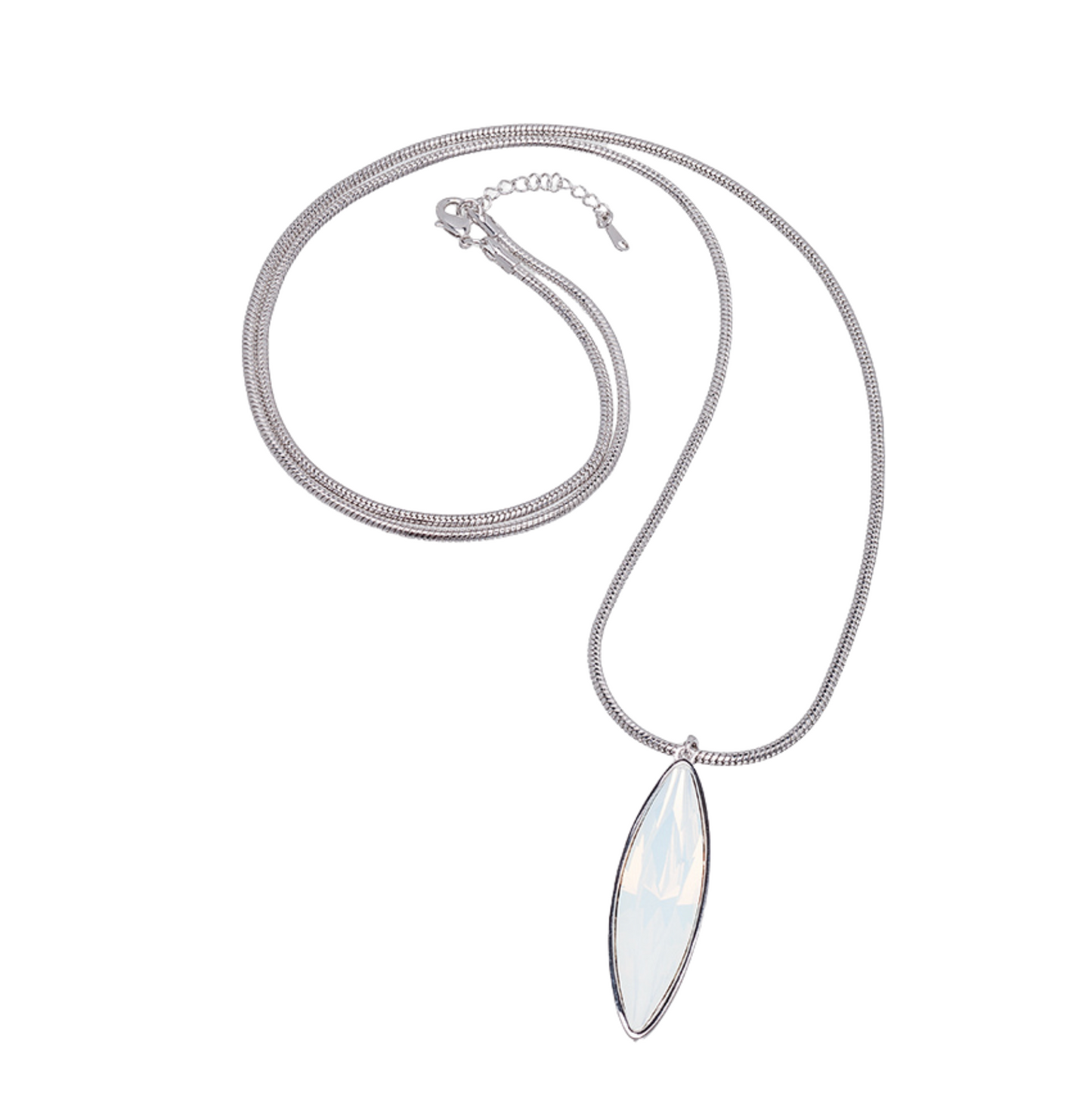 Limited edition Swarovski necklace with opal white marquise crystal on rhodium chain