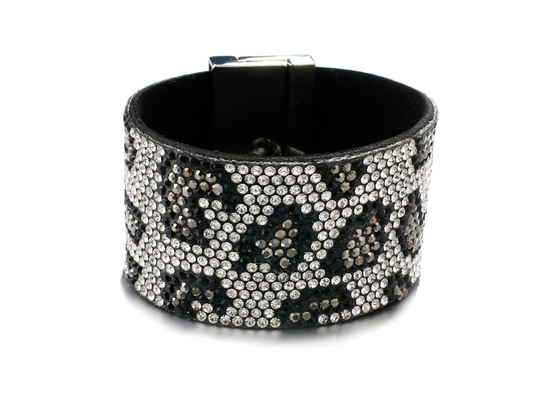 Black Crystal Pave Cheetah Faux Leather Bracelet