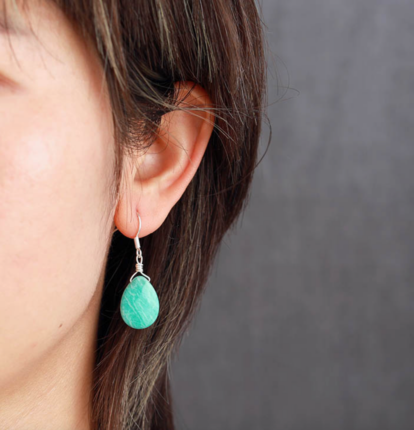 Silvertone Teardrop Amazonite Drop Earrings