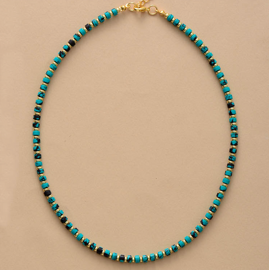 Goldtone Turquoise Stone Beaded Choker Necklace