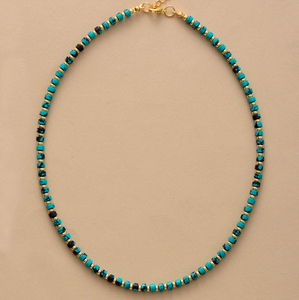 Goldtone Turquoise Stone Beaded Choker Necklace