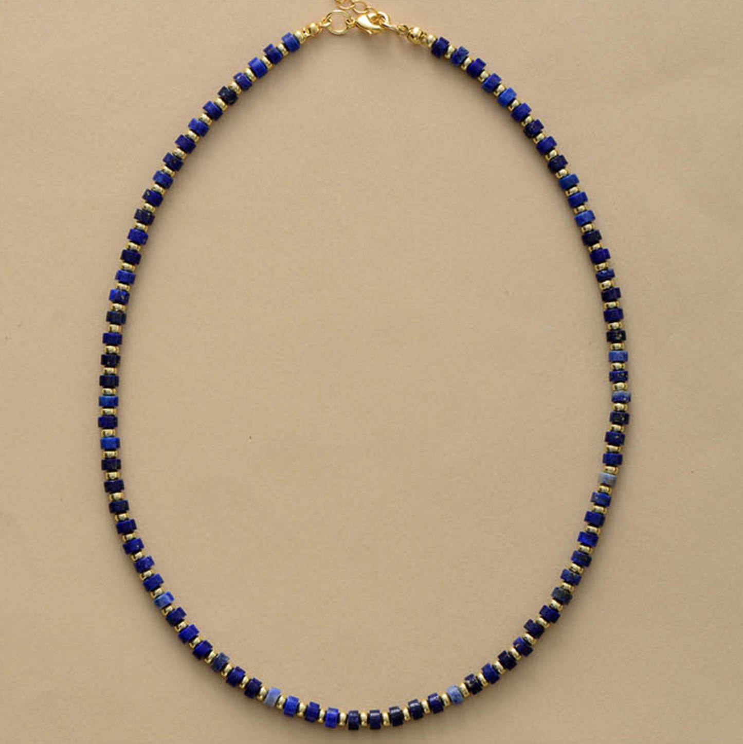 Goldtone & Blue Beaded Choker Necklace