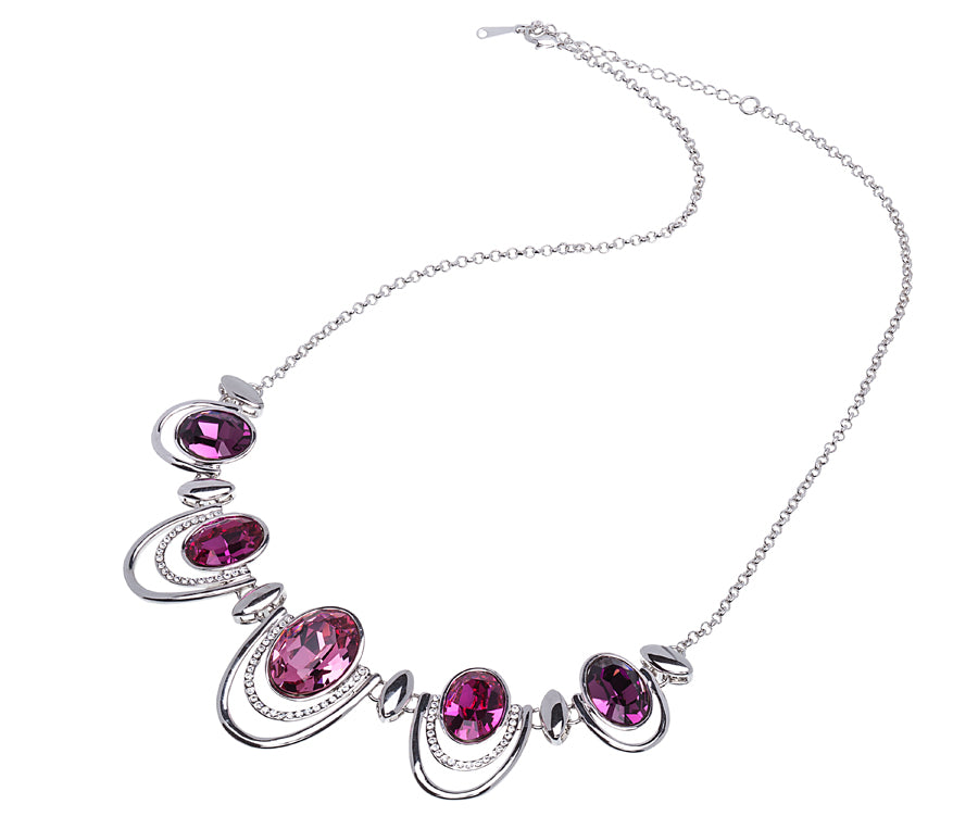 Rose, Fuchsia & Purple Bib Necklace with oval Swarovski Crystals