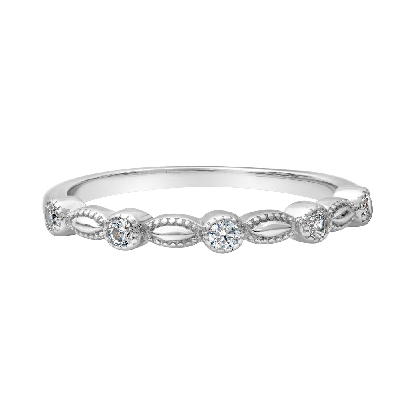 Sterling Silver & Cubic Zirconia Embossed Marquis Band