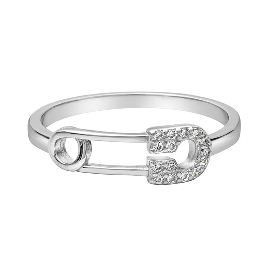 Sterling Silver & Cubic Zirconia Safety Pin Ring