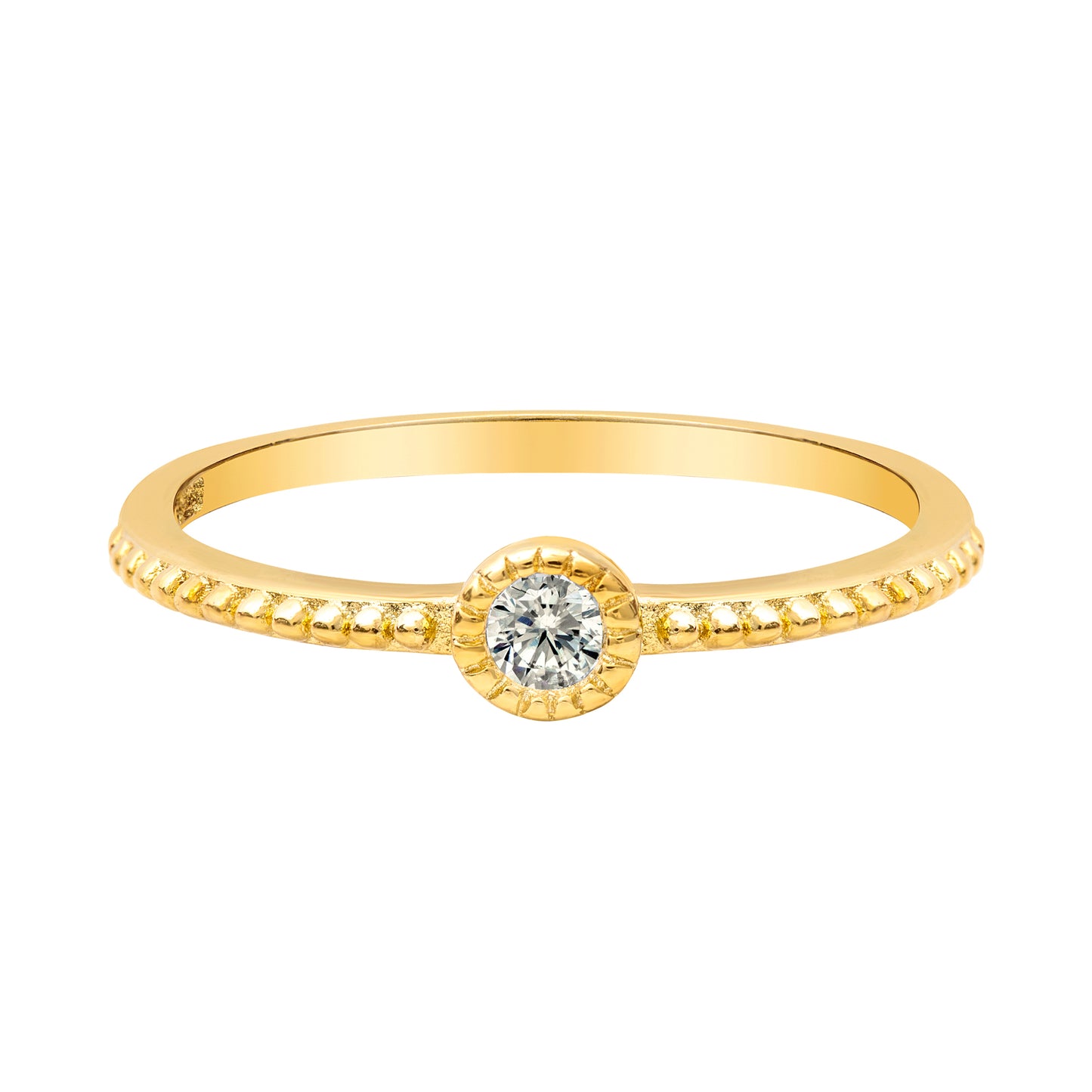 Cubic Zirconia & Sterling Silver 24k Gold-Plated Bezeled Ring