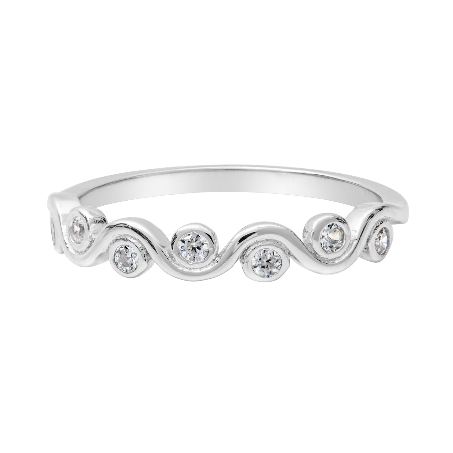 Sterling Silver & Cubic Zirconia Wave Band Ring