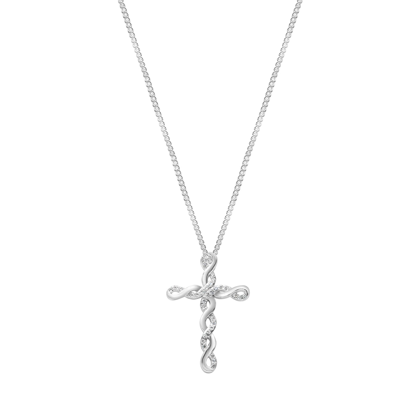 Cubic Zirconia & Sterling Silver Twisted Cross Pendant Necklace