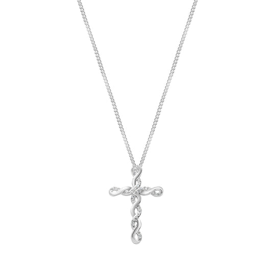 Cubic Zirconia & Sterling Silver Twisted Cross Pendant Necklace